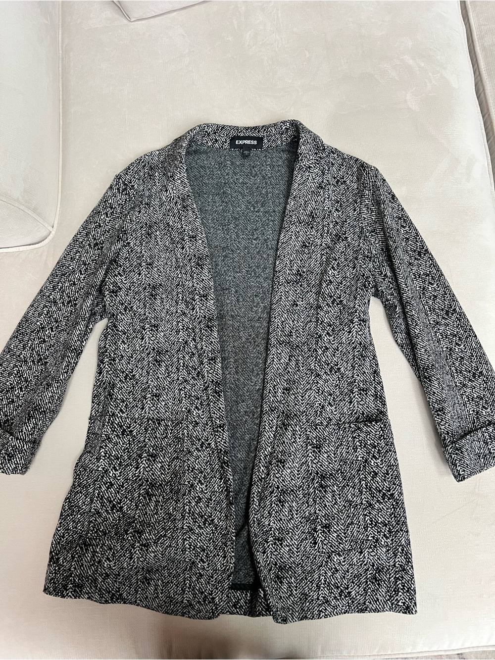 Express Black & White Open-Front Knit Cardigan